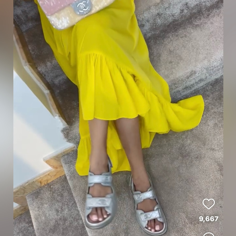 Chanel DAD sandals 23C silver leather CC Logo sz 42